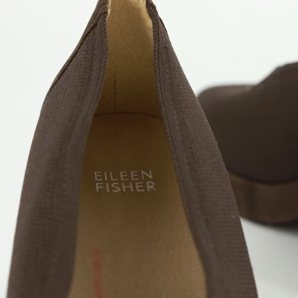 Eileen Fisher Signy Size 11 Stretch Pump Heel Chunky Block Heel‎ Brown Leather